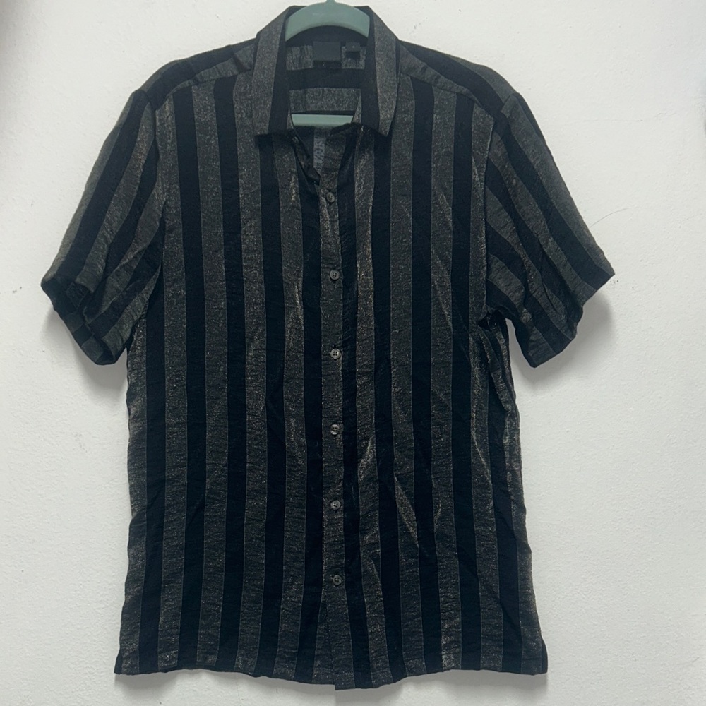 ASOS  Black and Metallic Gray Striped Casual Shirt